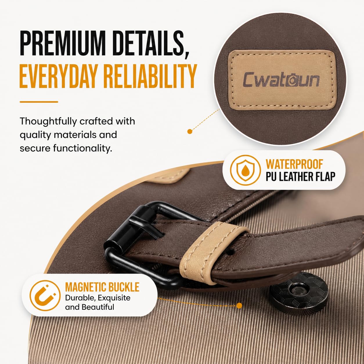 Cwatcun Borsa a tracolla per fotocamera compatta, piccola borsa a tracolla impermeabile con supporto per treppiede, borsa da viaggio per fotocamera DSLR/SLR/fotocamera mirrorless, marrone, M, Custodia