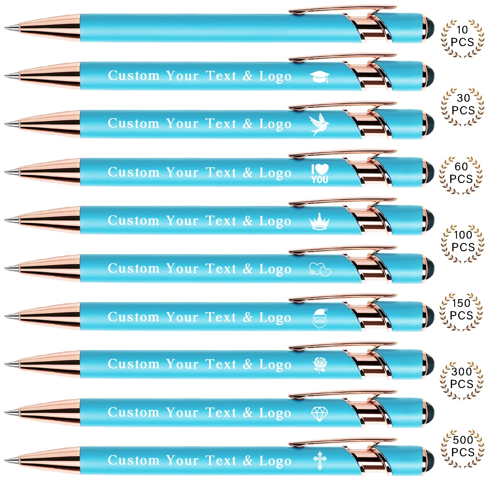 Bulk Custom Pens Personalized, Customized Pens with Name/Logo on Both Sides Gifts, Black Ink Engraved Ballpoint with Stylus, Ideal for Business, Birthday, Party, Wedding, School, Metal Material