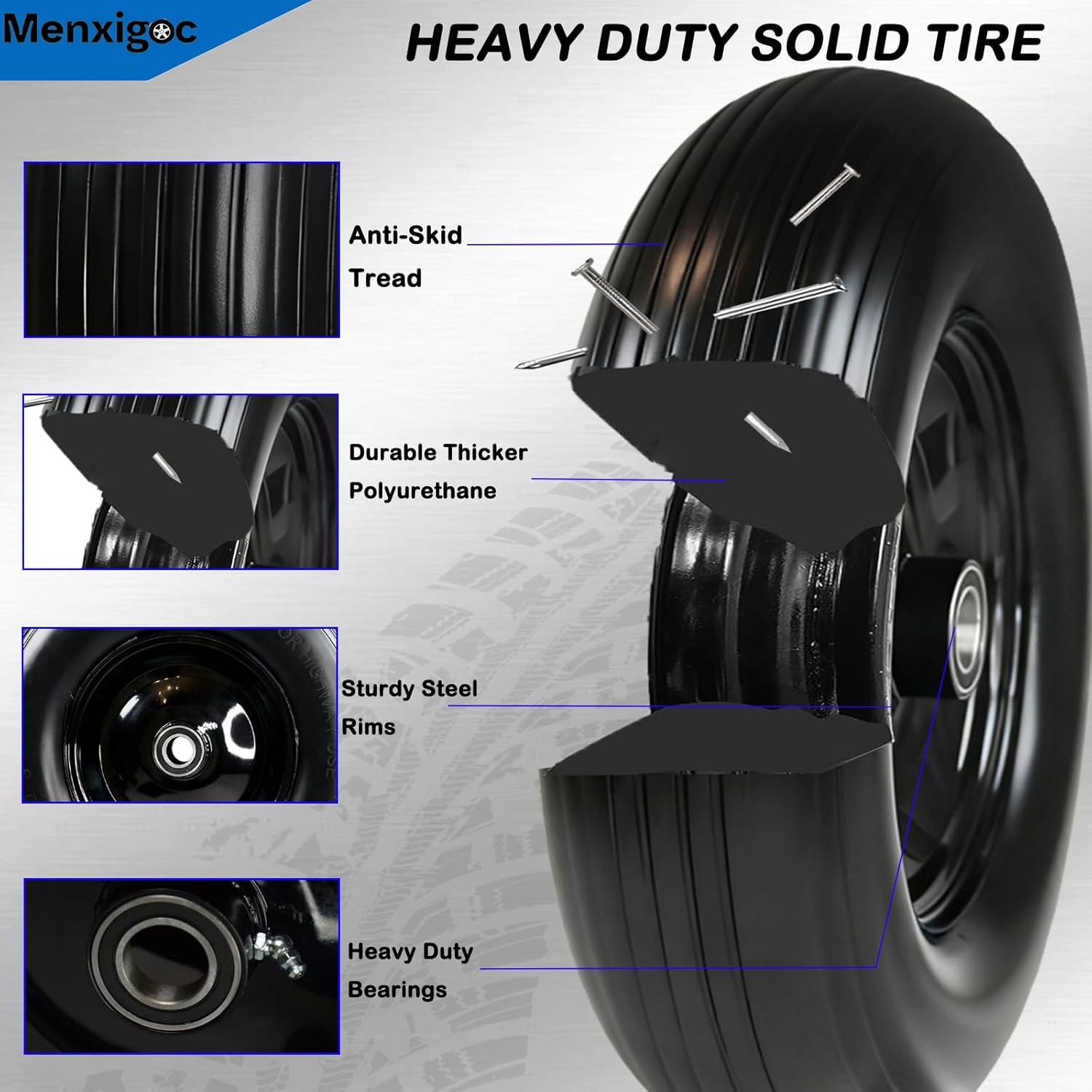 4.80/4.00-8 Solid Wheel with 1" Bore, 4.80-8 Tire with 3" Centered Hub - Complete Kit Includes Bearings & Spacers - for Wheelbarrow Log Splitter Wheel Barrel Yard Cart Garden Wagons - 1Pack