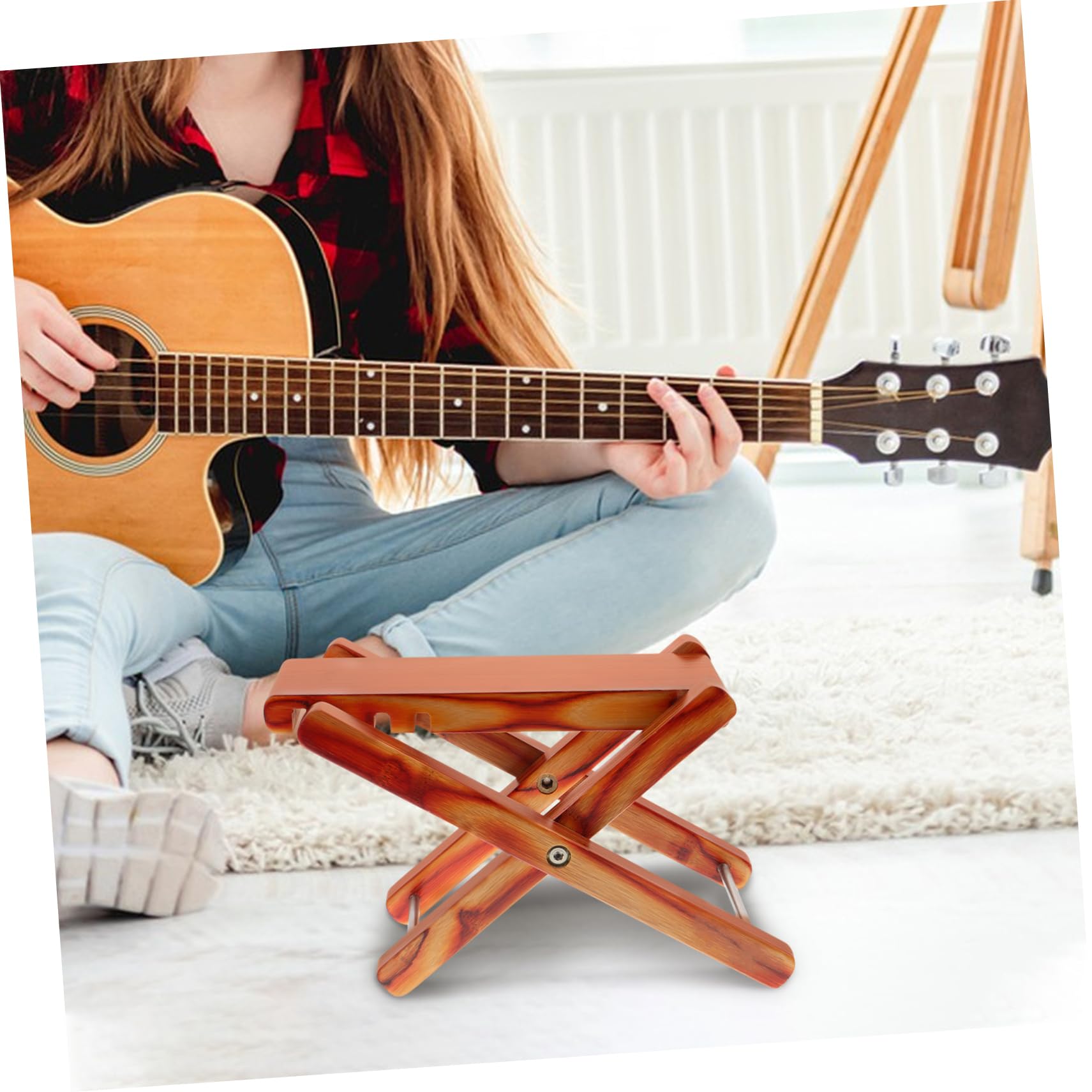 QUMIIRITY Adjustable Foot Rest for Guitar Bamboo Foot Stool for Bass Players Folding Design