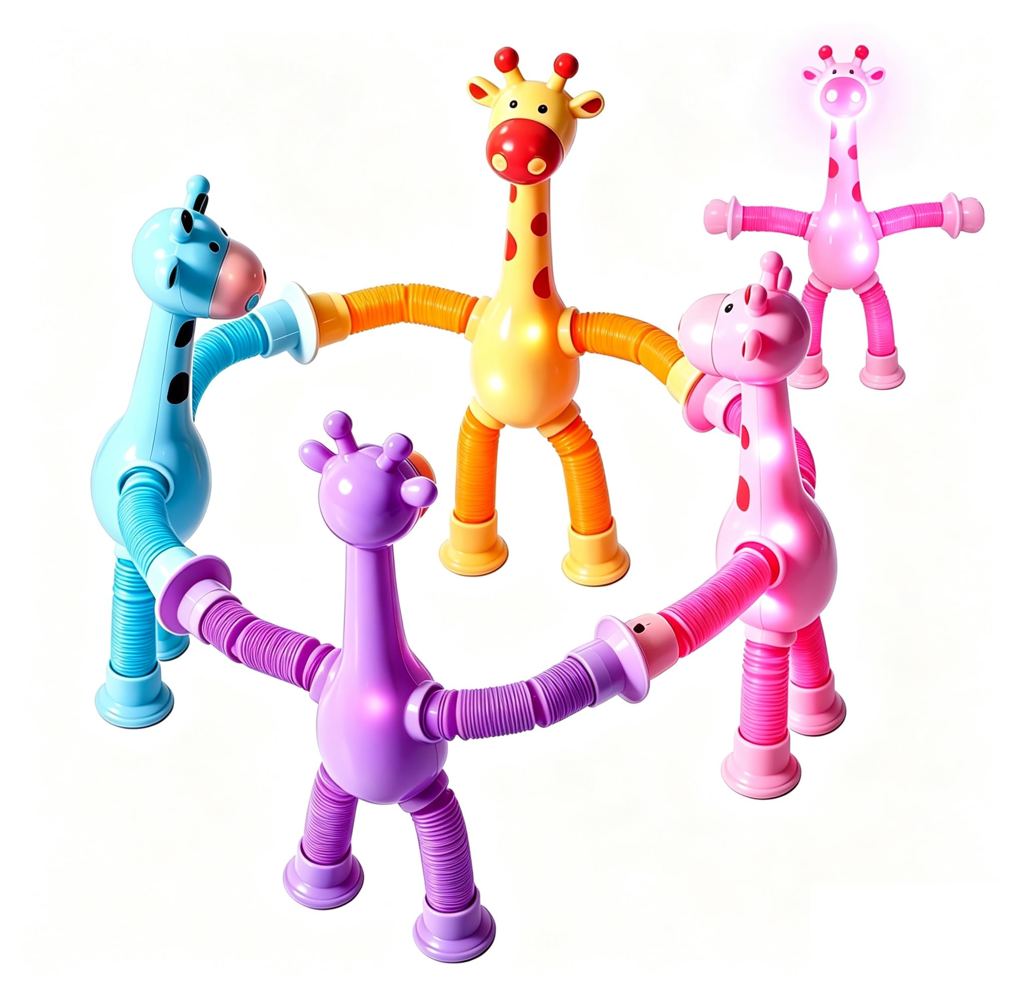 4PCS Sensory Tubes, Tubes Sensory Tools with Telescopic Suction Cup Giraffe Design, Beautiful Shape Formation for work Focus Enhancemento Activities, in Blue Pink Purple Yellow