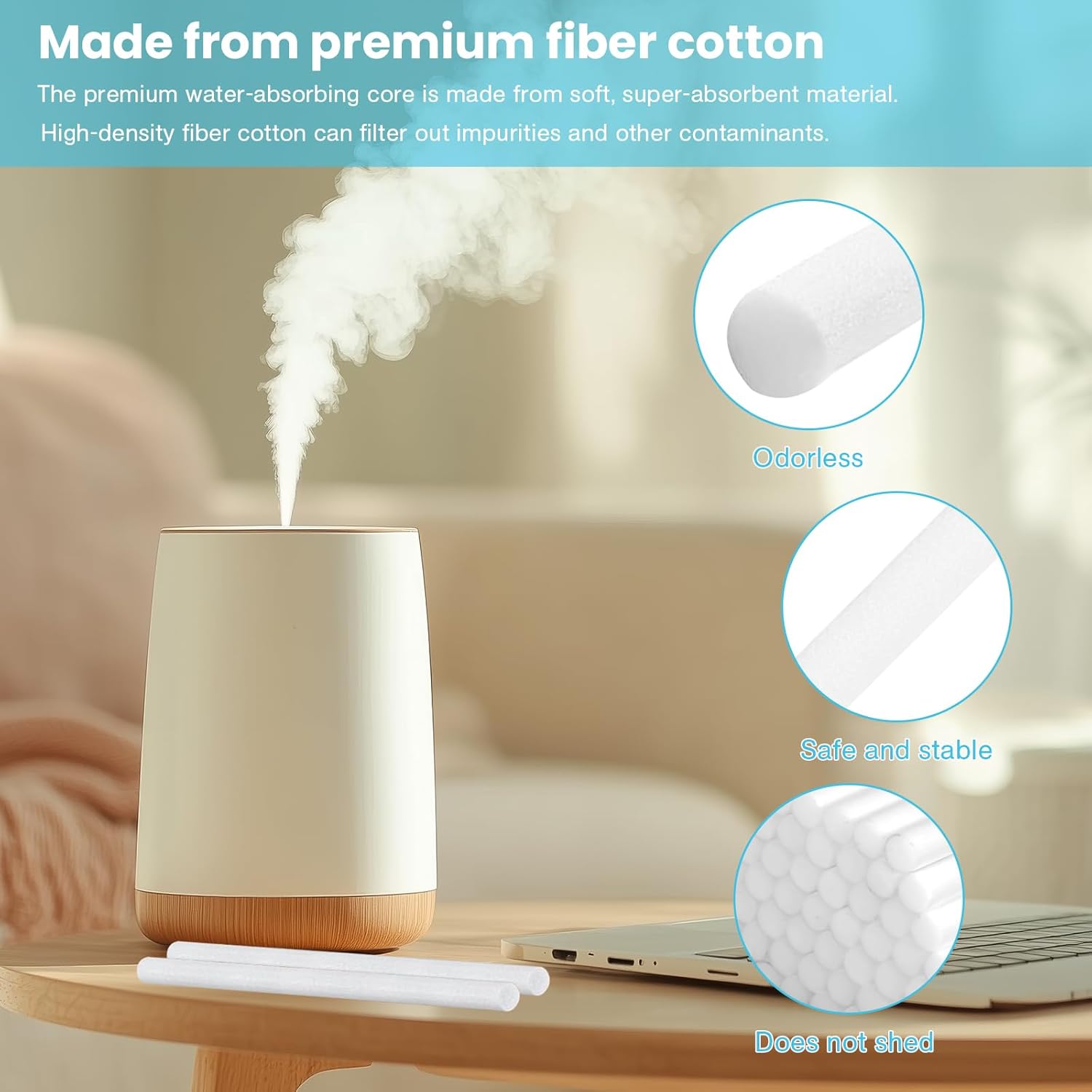 60PCS Humidifier Stick Filter Refill 4 Inch – Universal Cotton Replacement Wicks, Rapid Absorption Fits Mini Portable USB Cool Mist Diffusers, Car Travel Humidifiers, Home Bedroom Office Use