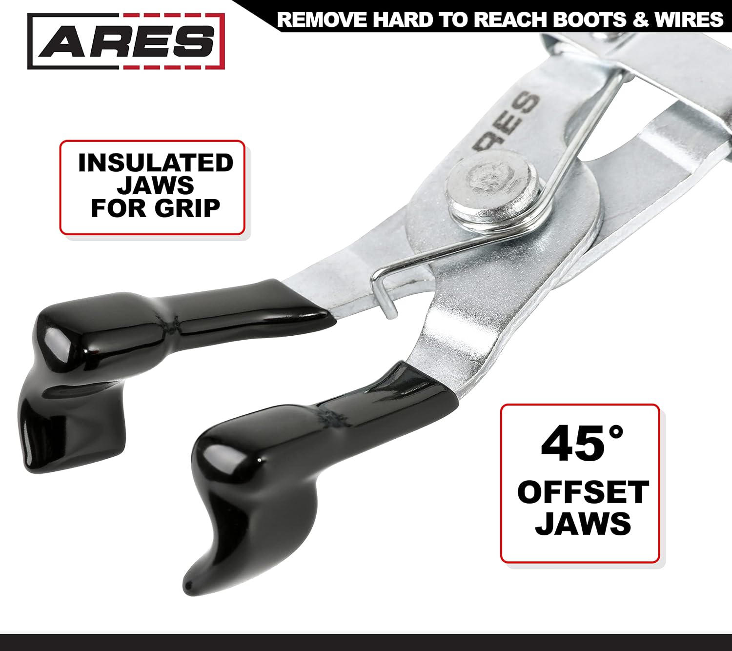 ARES 11054 - Spark Plug Plier Boot Removal Tool - Remove Hard to Reach Spark Plug Boots and Wires Without Damaging Them – 45 Degree Offset Jaws Offer Increased Range of Access