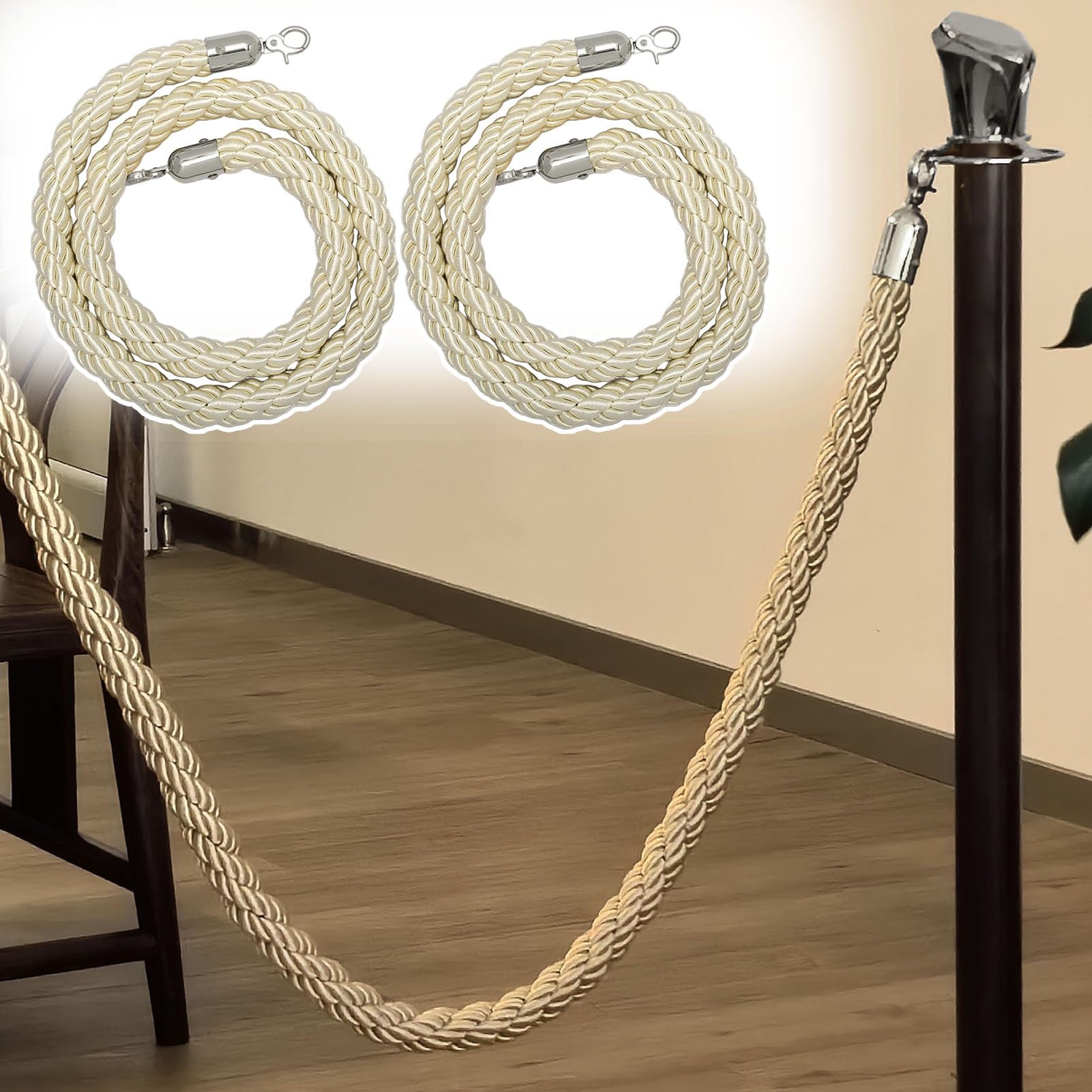 Corde de chanvre pour contrôle de foule Corde de sécurité torsadée avec mousqueton poli Hoo 2,7 m / 8.9ft Noir Idéal pour les événements et les conseils des visiteurs 1 pièce