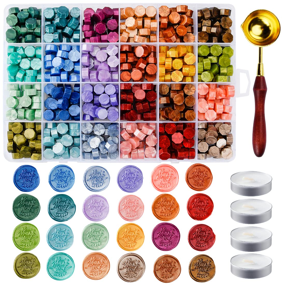 Metallic Assorted Color Seal Beads - 24 Colors for Making Wax Seals, Decor for Envelope, Letter, Wedding Invitation and Sealing Wine Bottle - Amazon product rated Grade A