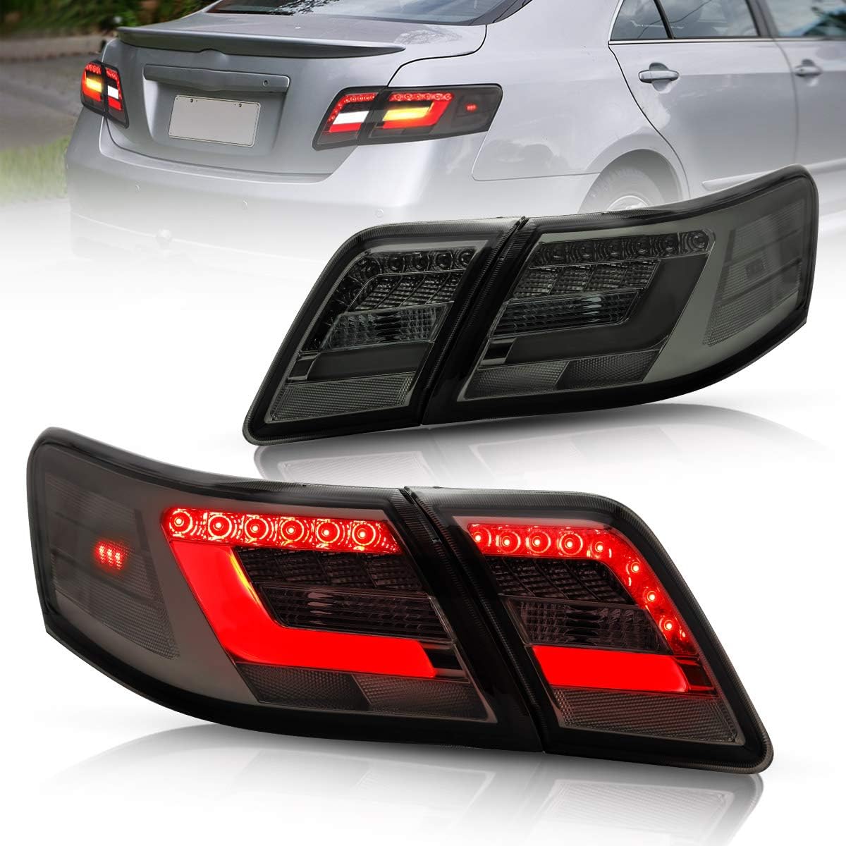 VLAND LED Tail lights Compatible with Camry 2007-2011 with 3D Light Bar, Not Fit LE Models and Hybrid (Factory LED Rear Light) Smoke