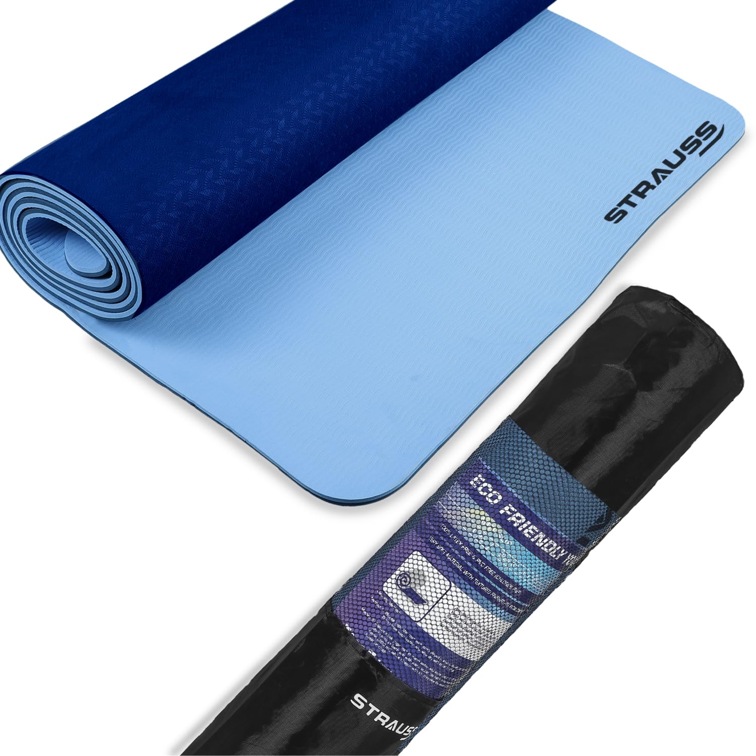 STRAUSS TPE Dual Layer Yoga Mat | Exercise Mat for Yoga, Pilates & Gym | Lightweight & Eco-Friendly Material | Yoga Mat for Women and Men | Ideal for Home Gym Workout | Includes Carry Bag | 6MM (Blue) (B07D8RR888) Amazon Price History, Amazon Price Tracker