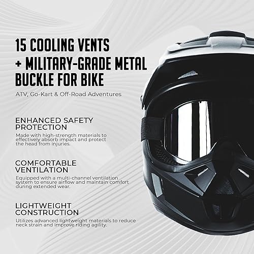 Miniatura 9 de Casco de motocross y ATV para niños de 4 a 16 DOT, casco de motocicleta de cara completa para cuatro ruedas, motocross, BMX. MXUTV, moto de nieve,