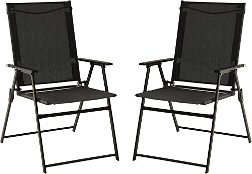 VICLLAX 2 sillas plegables para patio, sillas de comedor portátiles al aire libre para césped, jardín y porche, color negro