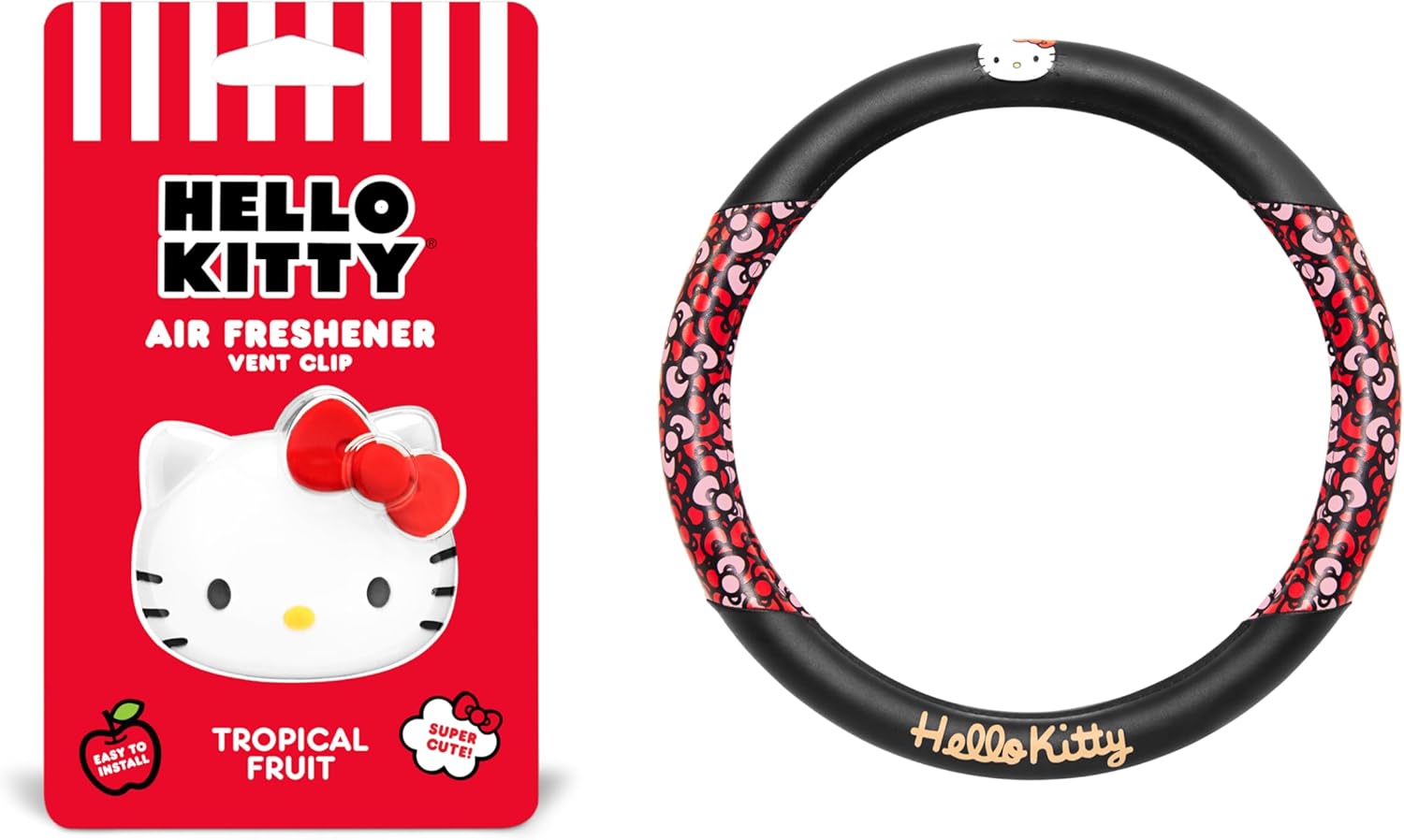 Hello Kitty Steering Wheel Cover, Official Sanrio Car Steering Wheel Cover with Easy Clip-on Car Air Freshener – Cute and Long-Lasting Hello Kitty Air Freshener for Car, Odor Eliminator, Fun Scents
