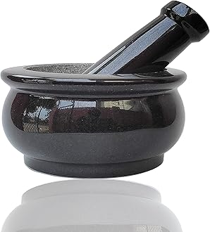 Pure Granite Stone Mortar and Pestle Set, Kalvam,kharad, Masher Spice Mixer/Okhli and musle/Kharal for Kitchen and medicine making (8 inch bowel)