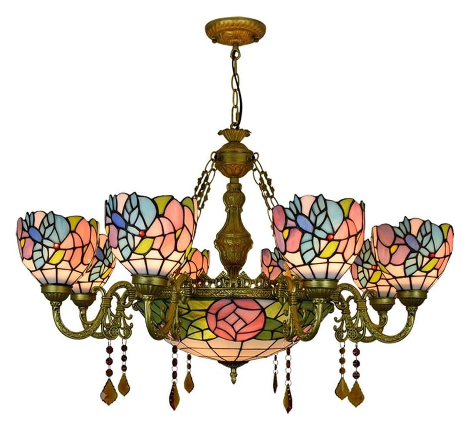 HPTHLY Ceiling Lamp Ceiling Pendant Light Fixture 8 Heads Chandelier Tiffany Style Hummingbird Lamp Colorful Glass Chandelier Pendant Lamp