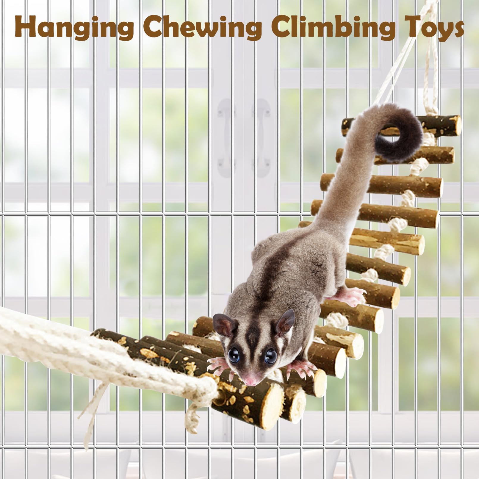 BNOSDM Sugar Glider Kletterspielzeug 2 Stück Natur Holz Seil Leiter Hängende Zuckergleiter Brücke Käfig Zubehör für Mäuse Ratten Hamster Rennmäuse Chinchilla