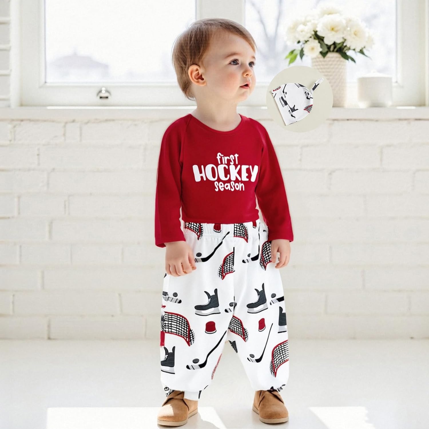 Newborn Baby Boy Outfit Football Print Long Sleeve Romper Pants Set + Hat 3Pcs Fall Clothes 3 6 12 18 Months - Image 4