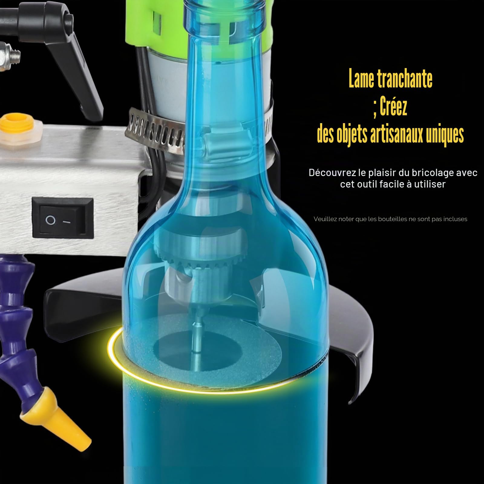 SHZICMY Coupe-bouteille électrique en verre, 150 W, vitesse réglable 2000-6000 tr/min, kit de coupe-bouteille pour bouteilles de vin/verre de mer/artisanat, pot de fleurs à faire soi-même