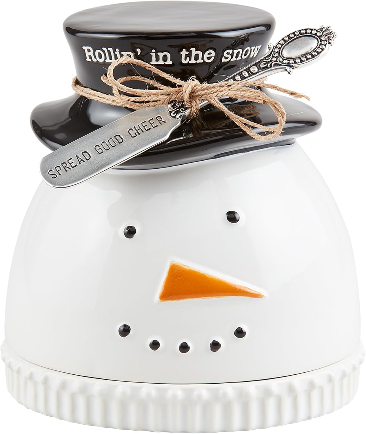 Mud Pie Snowman Cloche Spreader Set; cloche 6 1/2" x 5 1/2" dia | spreader 5"