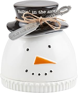 Mud Pie Snowman Cloche Spreader Set; cloche 6 1/2" x 5 1/2" dia | spreader 5"