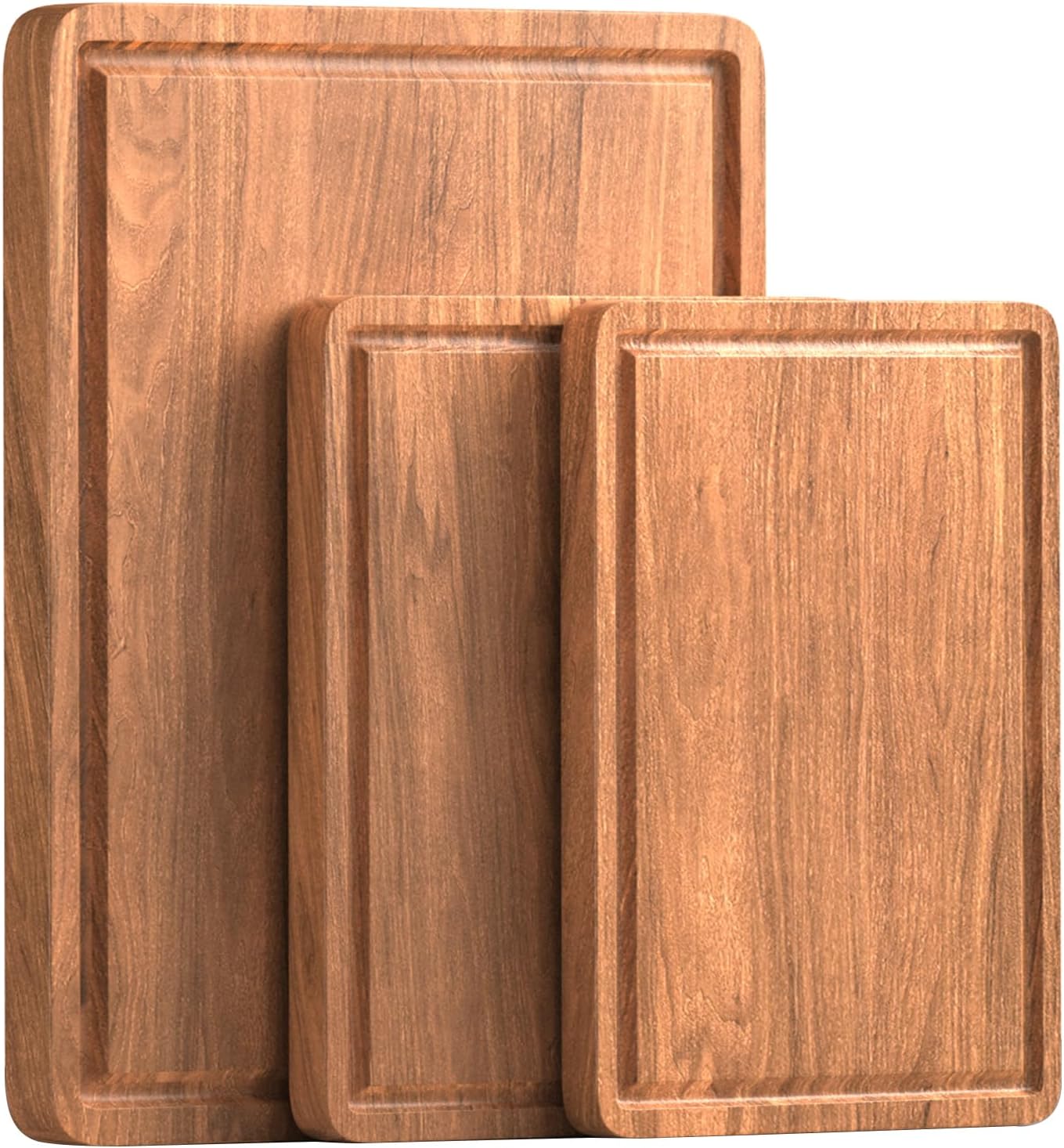 Acacia Wood Cutting Boards Set of 3 for Kitchen Large Wooden Cutting Board with Juice Groove & Built-in Handle Chopping Board for Meat Cheese Fruits(12x7,12x10,17x12 inch) 3-Piece