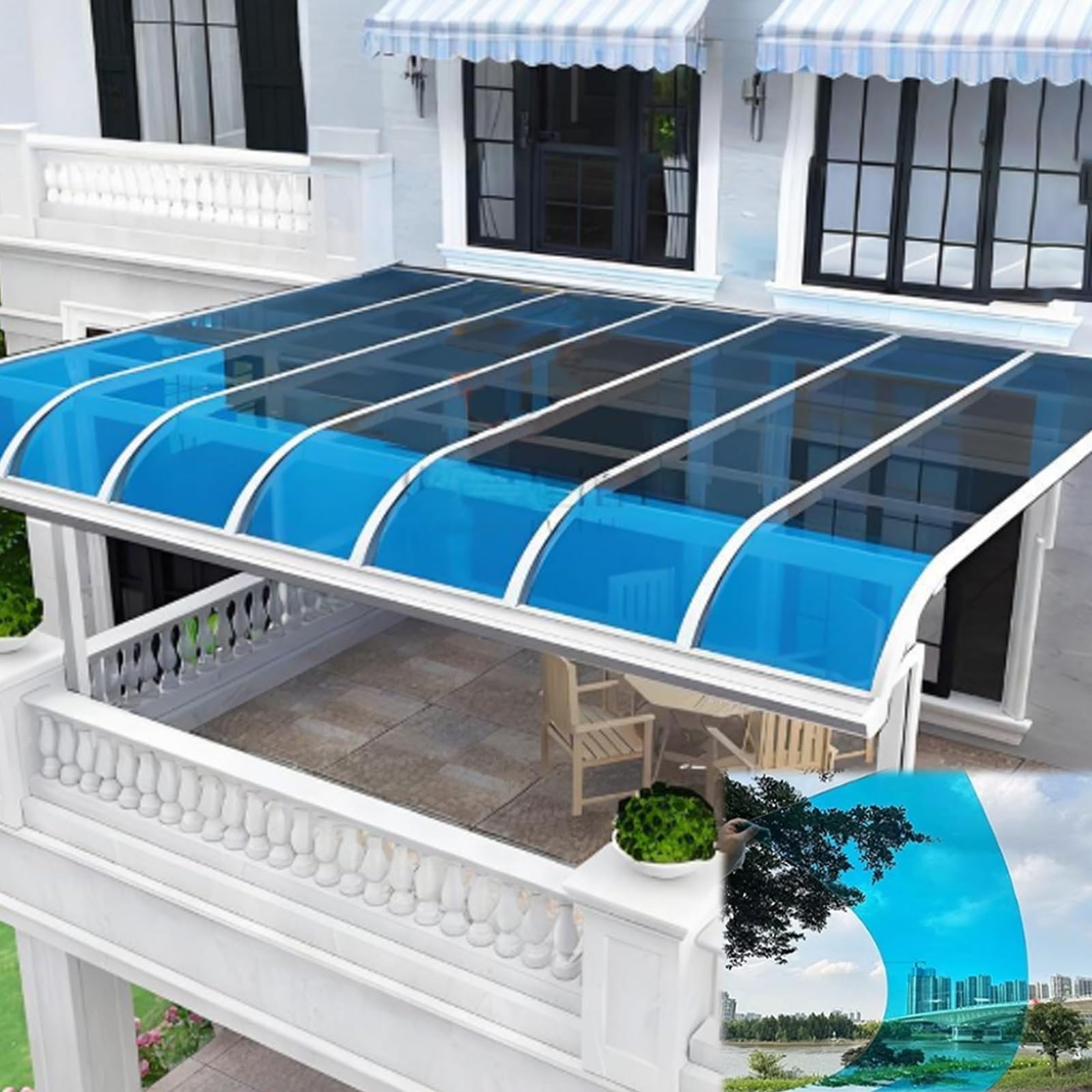 Brcykrwy Blue Polycarbonate Greenhouse Roof Sheet,Outdoor Patio Greenhouse Panels,Uv Protection Rain Pergola Roof Panels,Glass Replacement,Cuts Easily Suitable