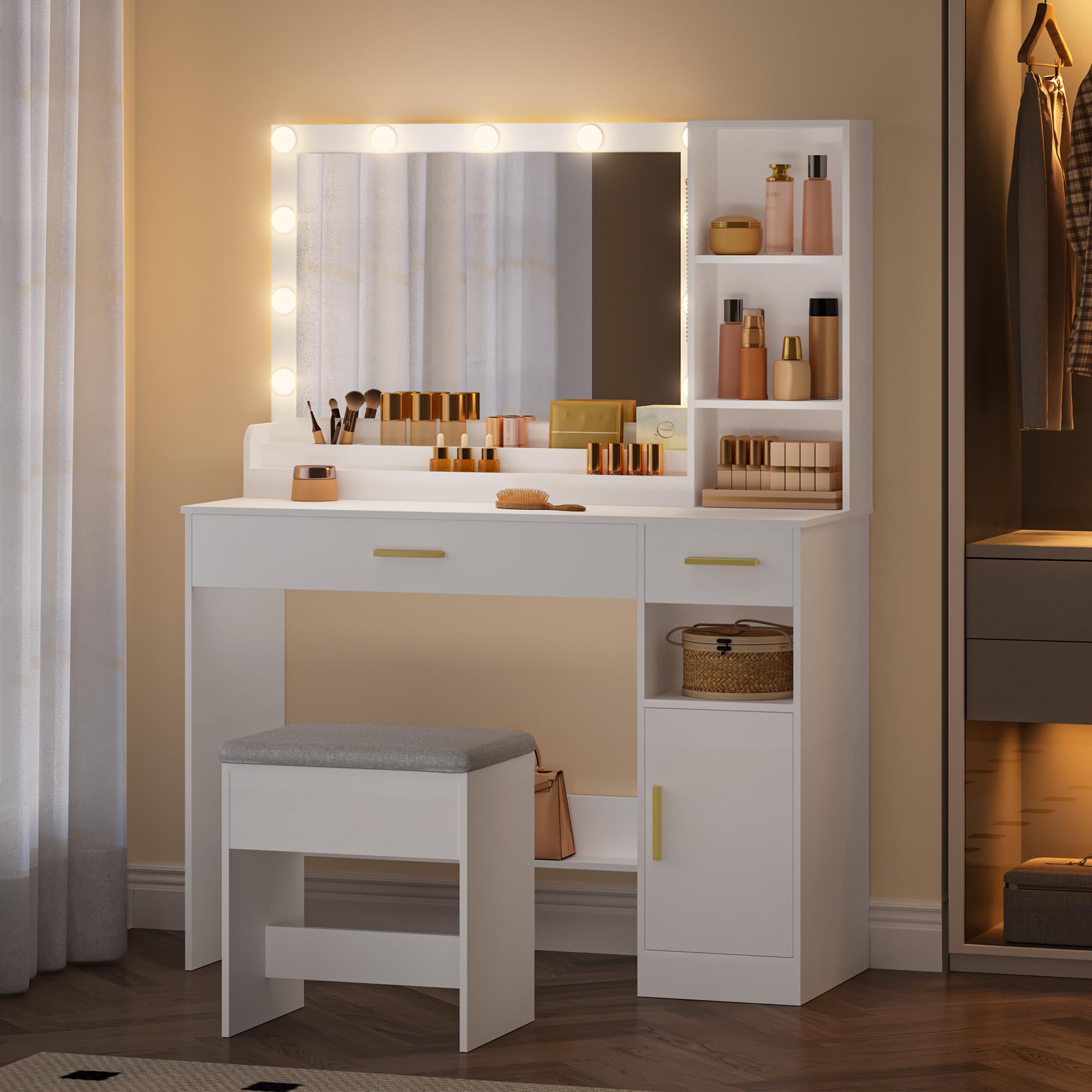 HEXCELEN Toeletta con Sgabello, 40 x 108 x 141 cm, Bianco