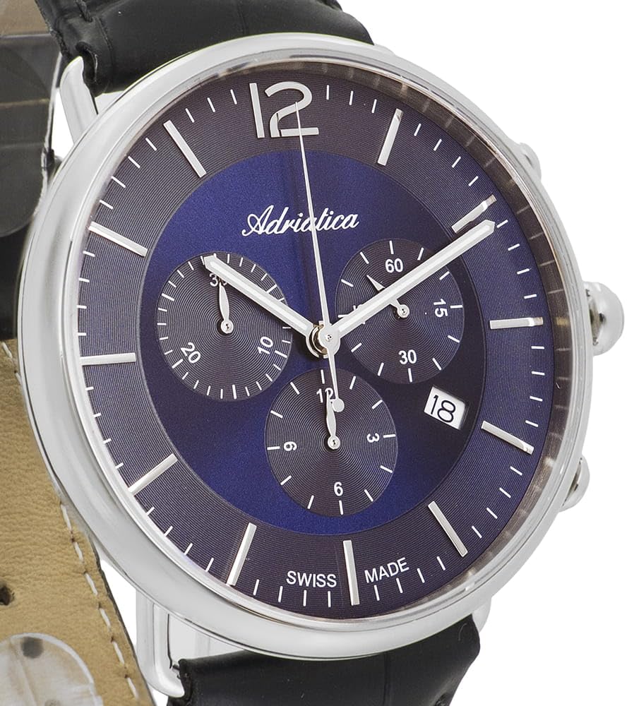 Adriatica Męski Zegarek A8299.5255CH z Paskiem Skórzanym, Mechanizm Kwarcowy, Chronograf i Datownik