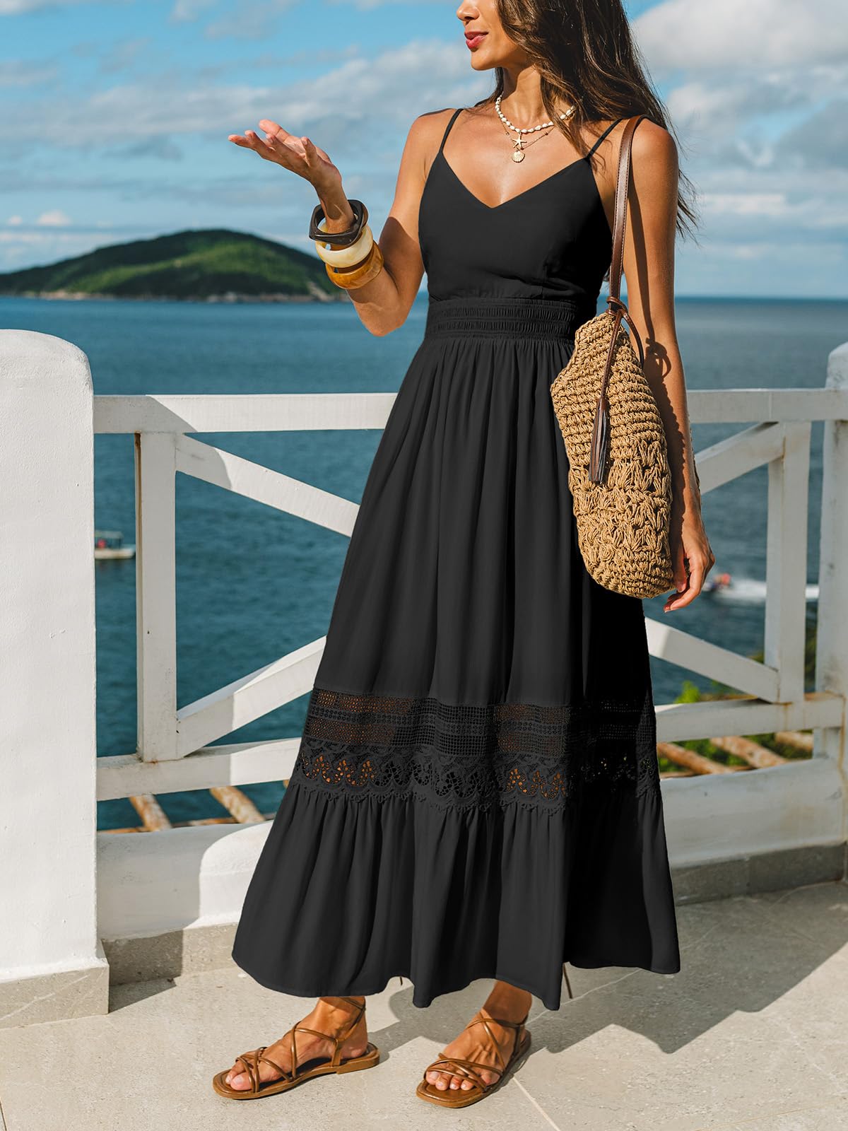 CUPSHE Abito estivo da donna con spalline sottili, in pizzo, senza maniche, stile bohémien