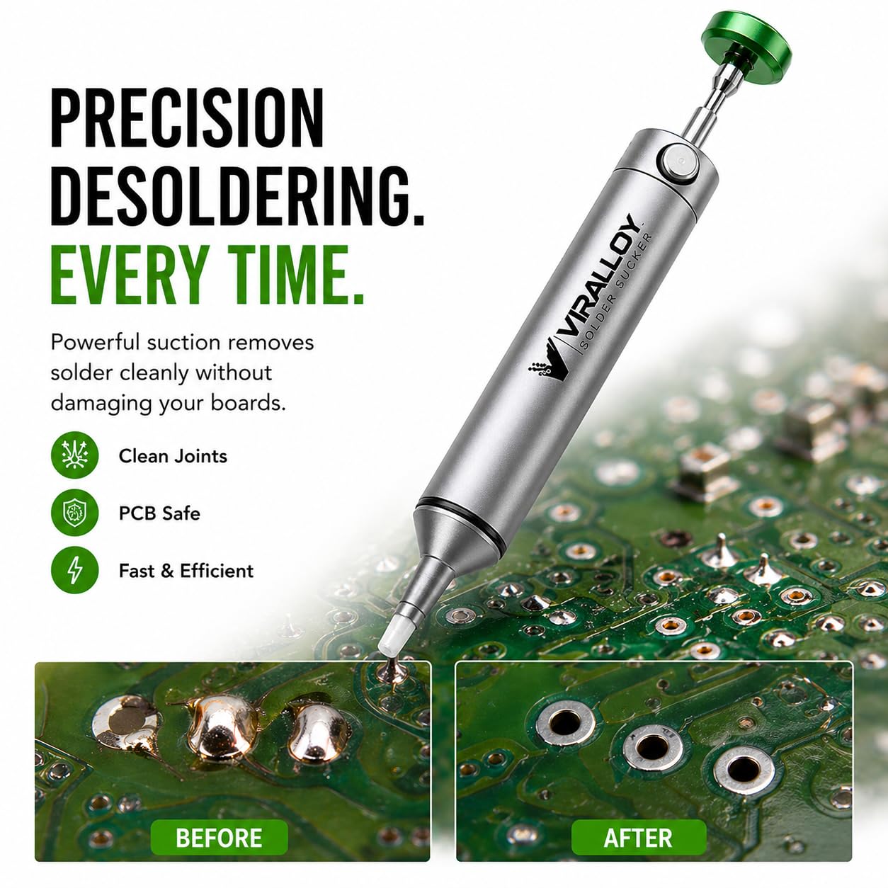 Solder Sucker Tool No Clog Desoldering Pump Soldering Sucker Perfect Desoldering Tool for Solder Remover with Strong Suction, Heat Resistant Pinecil Nozzle for Smooth Inrush