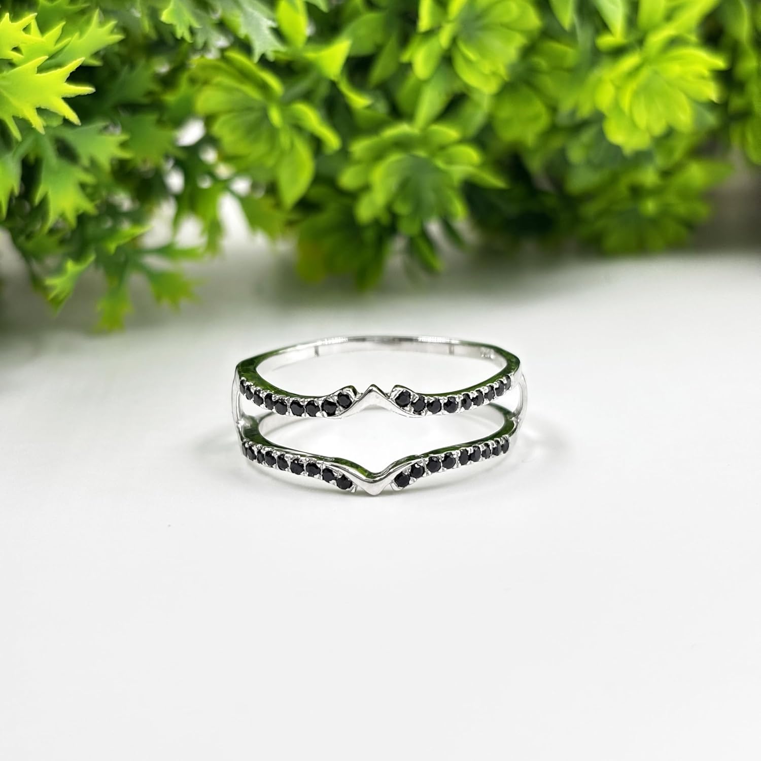 Black Diamond V Shaped Enhancer Guard For Women, 14K Gold Finish Black Diamond Wrap Ring, Anniversary Band