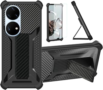 Aroepurt Case for Huawei P50 Pro Phone Case Stand Cover [with Tempered Glass Screen Protector] Hybrid Case [Folding Support Magnetic] [Frosted Anti-Fingerprint] Black