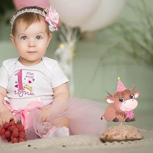 Miniatura 9 de Decoraciones de cumpleaños de vaca de las tierras altas, 24 piezas de decoración de cupcakes de vaca de las tierras altas, decoración de fiesta de