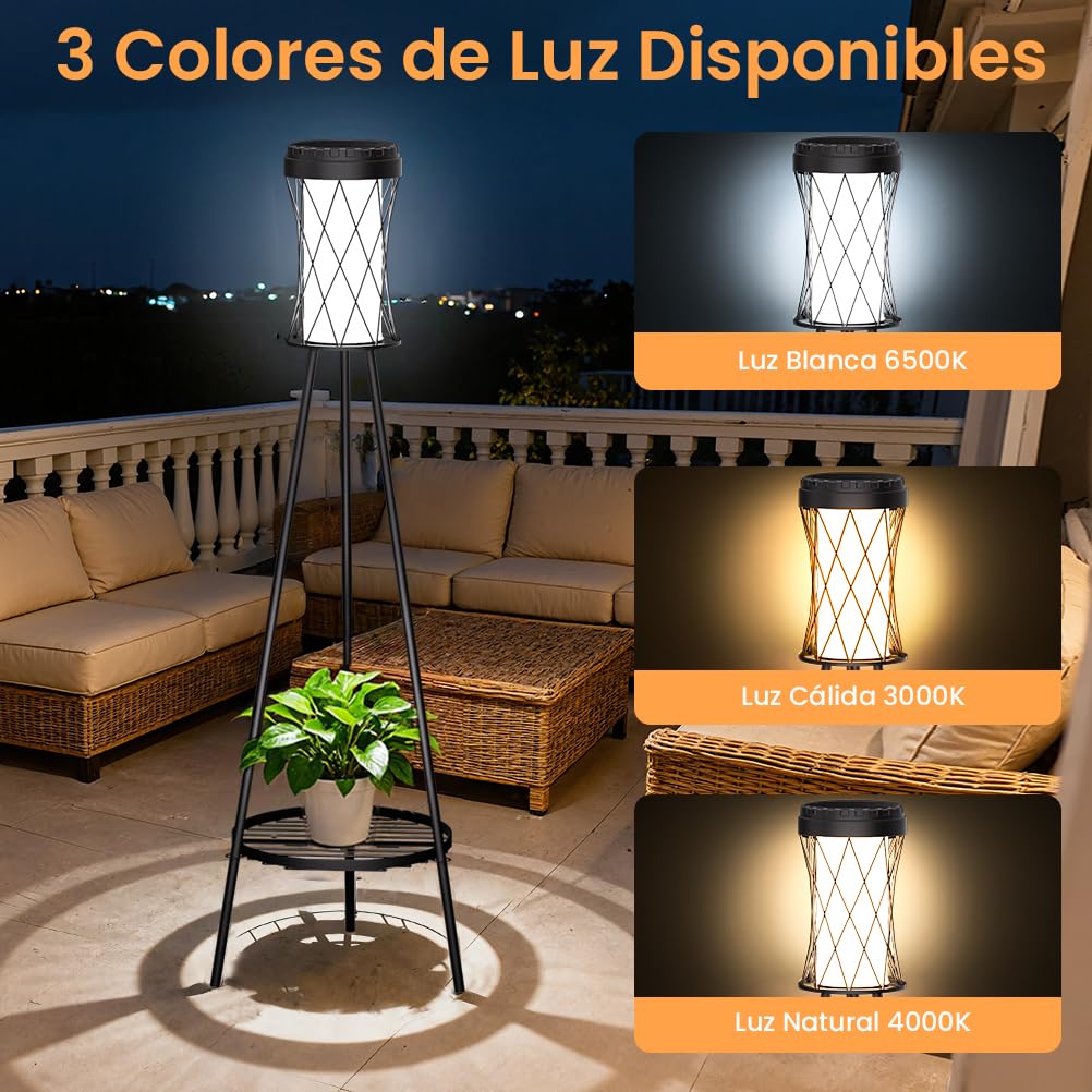 OUSFOT Luces Solares Exterior con USB en Pie, Resistente al Agua Solar Lights Outdoor con Tres Ajustes de Temperatura de Color, Iluminacion Exterior Solar para Terraza, Jardín, Patio o Plantas