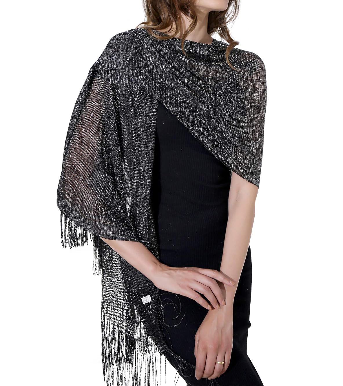 Diarylook Women's 4 Black/Silver Evening Wrap Stole Shawl For Dresses Sparkling Metallic Shawls For Wedding, Parties, Bridesmaid, Prom Scarf,Black