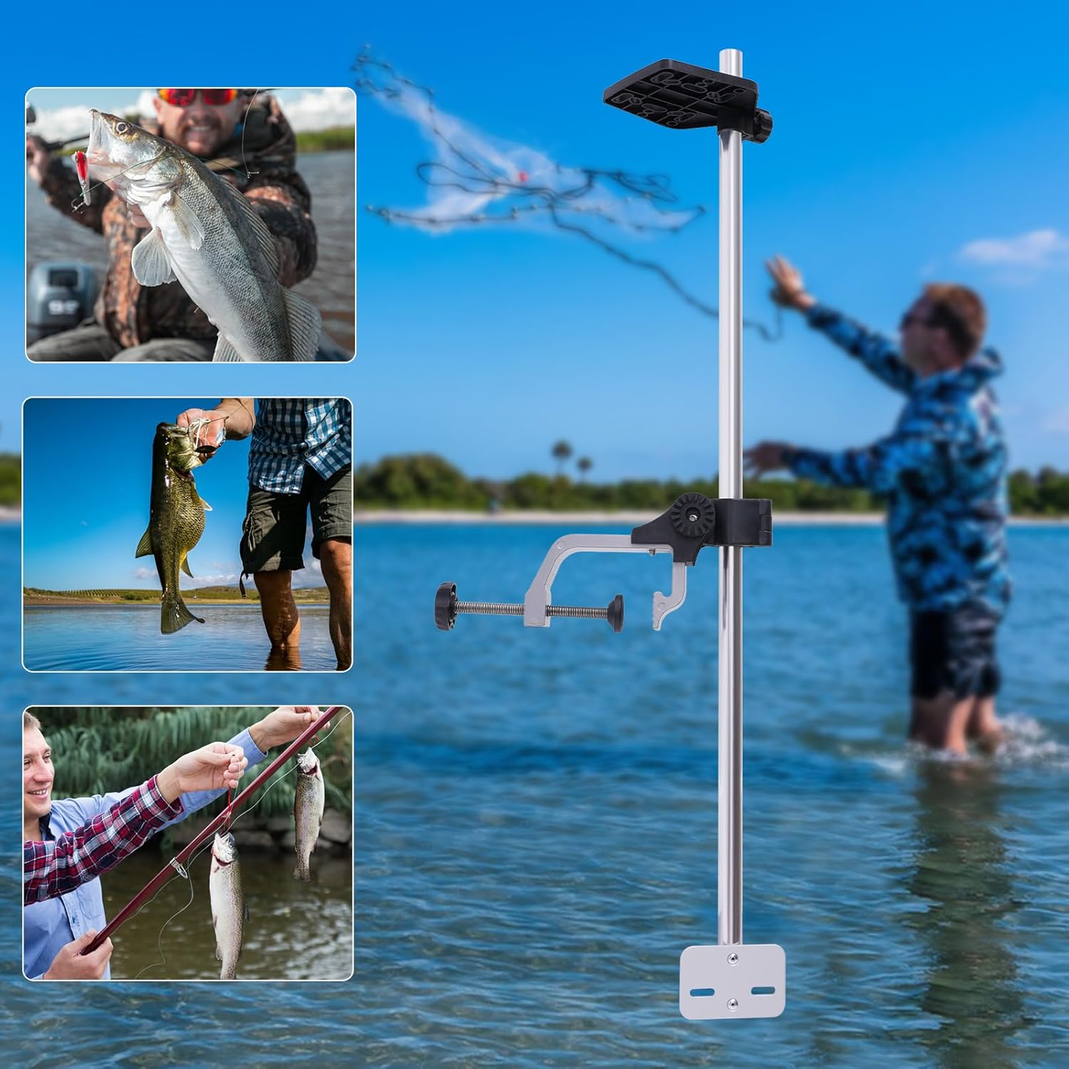 Universal Portable Transducer Bracket, Adjustable 360° Rotating Fish Finder Mount