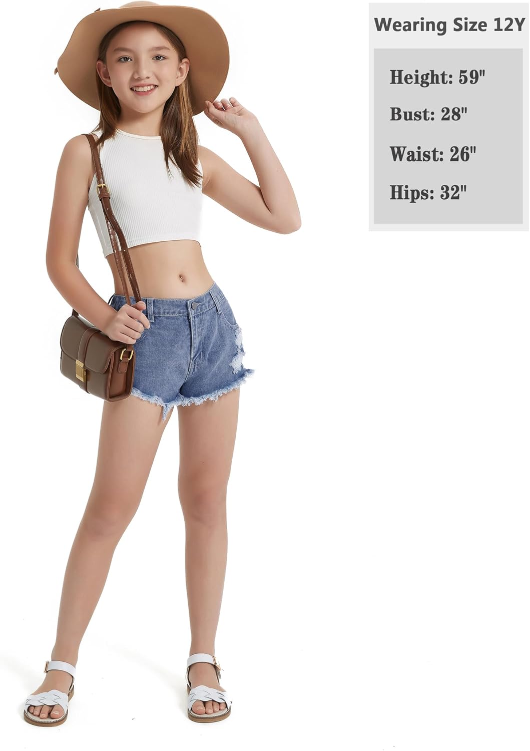EXARUS Girls Jean Shorts Ripped Distressed Frayed Raw Teen Tween Youth Mid Rise Casual Summer Kids