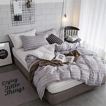 Bedding Set Double Bed, 4 Piece Duvet Cover Set Single King Size with Sheets and Pillowcases Comfortable Breathable Microfiber Polyester Print Zipper Easy Care
