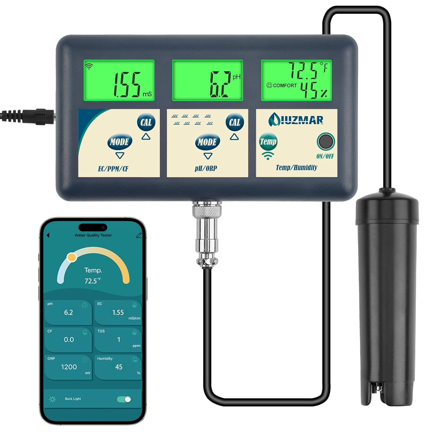 UIUZMAR pH EC PPM Continuous Monitor for Hydroponic Gardening TDS pH ...