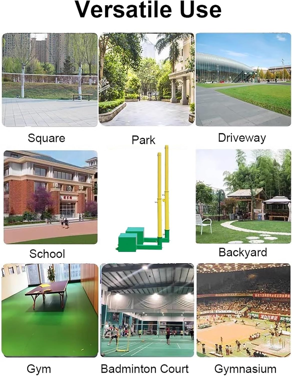 Portable Volleyball and Badminton Set with Wheel Box Indoor and Outdoor Net Post Stand Kit (Green)