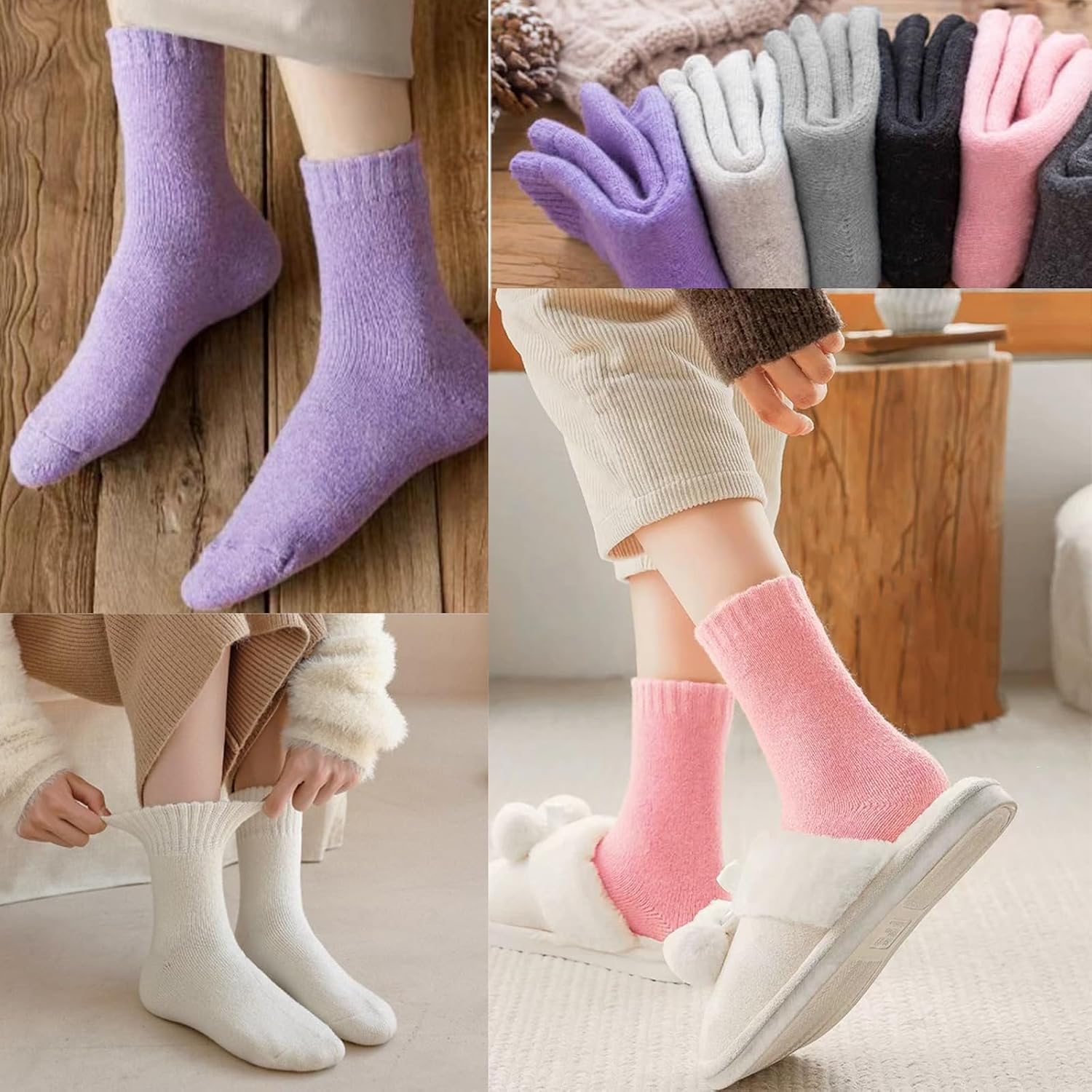 VoJoPi Winter Thermal Socks for Women - 5 Pairs Thick Warm Ladies Cozy Wool Crew Boot Socks, US 5-10