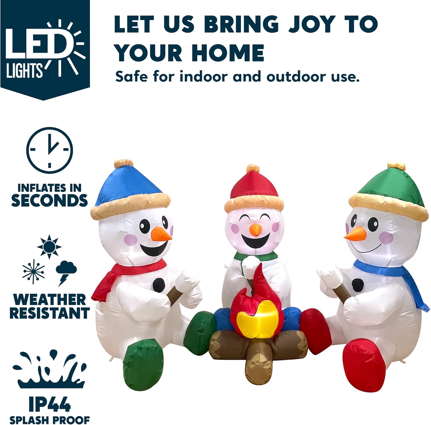 Joiedomi 6 FT Long Christmas Inflatable Snowman with Campfire, 3 Pack Small Snowman with Built-in LEDs Christmas Blow Up Yard Decoration with Light for Xmas Party Outdoor, Garden, Lawn Winter Decor