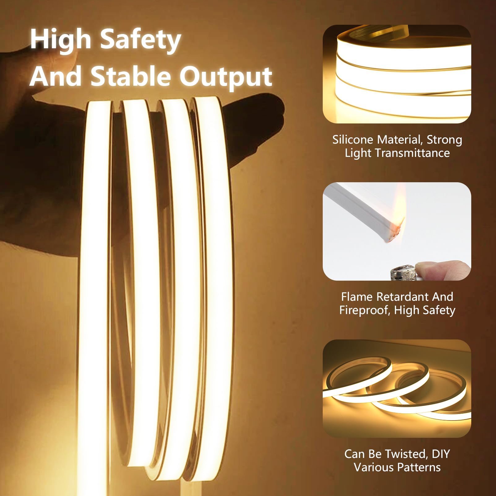 10m Neon LED Streifen 230V Dimmbar mit Fernbedienung Warmweiss 3000K-Weiß 6500K Silikon Wasserdicht IP65 Led Strip 10mm Led Lichterkette Außen Flexibler Lichtband Aussenbereich mit Netzteil