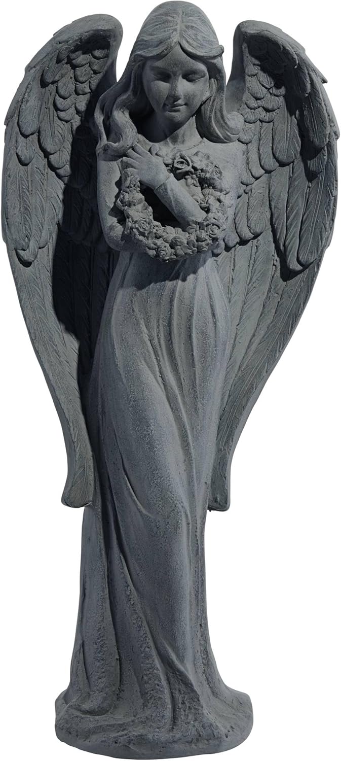John Timberland Standing Angel Statue Sculpture Catholic Religious English Decor Indoor Outdoor Garden Front Porch Patio Yard Outside Home Balcony House Exterior Faux Greystone Ceramic 25″ Tall