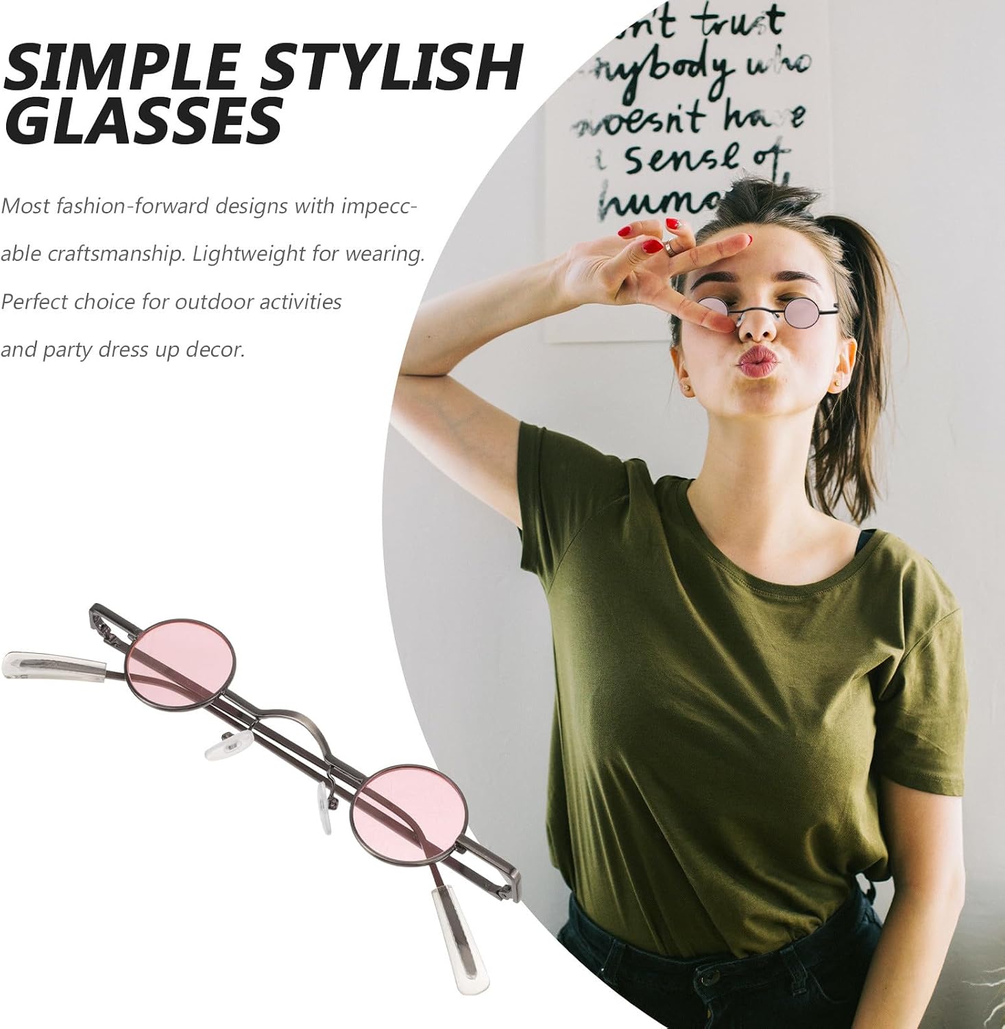 ARTIBETTER 1 Pair Circle Sunglasses - Small Round Punk Sunglasses for Men Women - Retro Circle Frame Eyewear - Vintage Decorative Eyewear for Party Beach Festival Holiday (Pink)