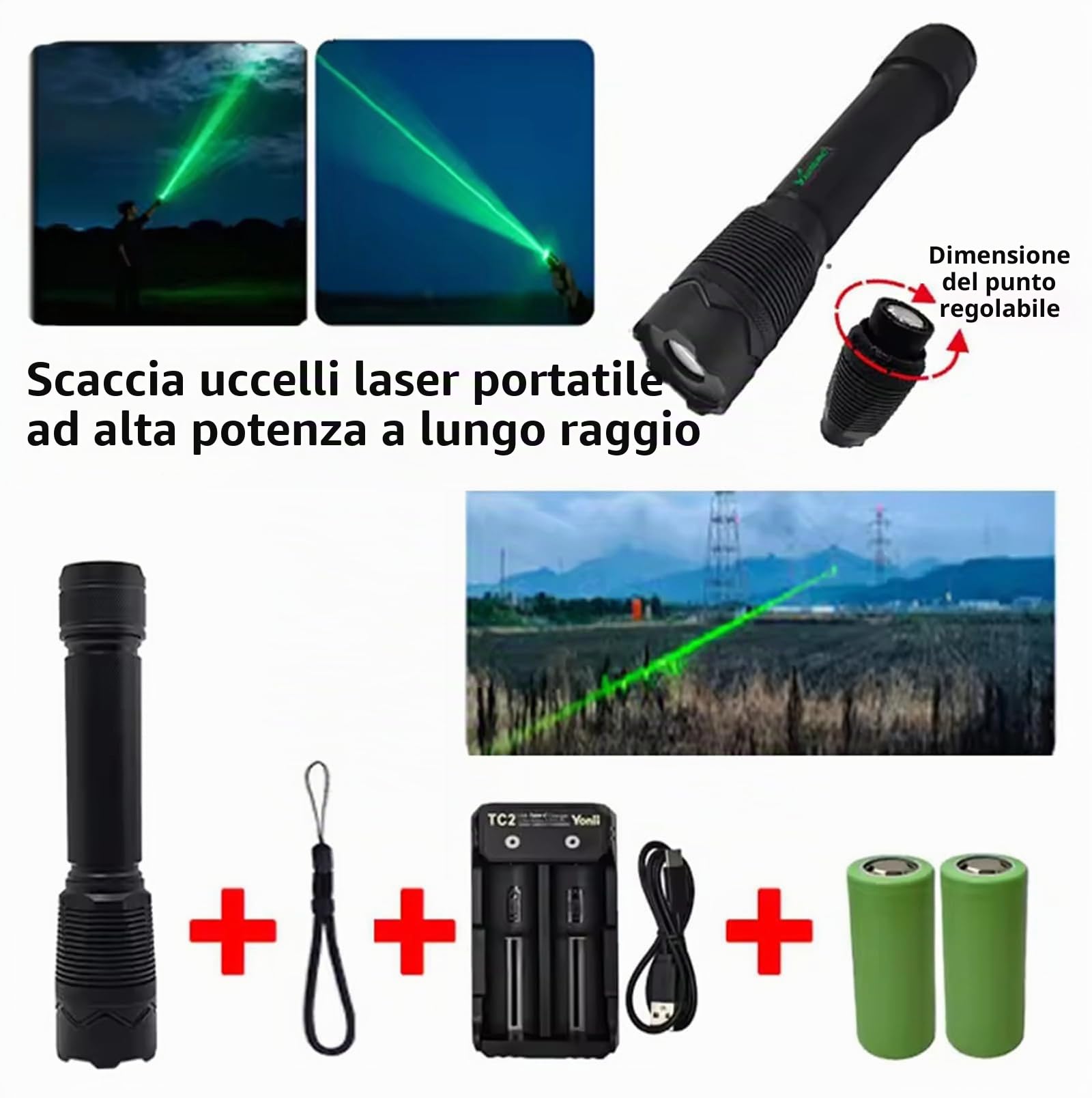 Dissuasore Laser Portatile per Allontanare Gli Uccelli, Repulsore per Uccelli con Laser Verde Ricaricabile, Dispositivo Portatile per Spaventare Gli Uccelli, con Funzione Torcia