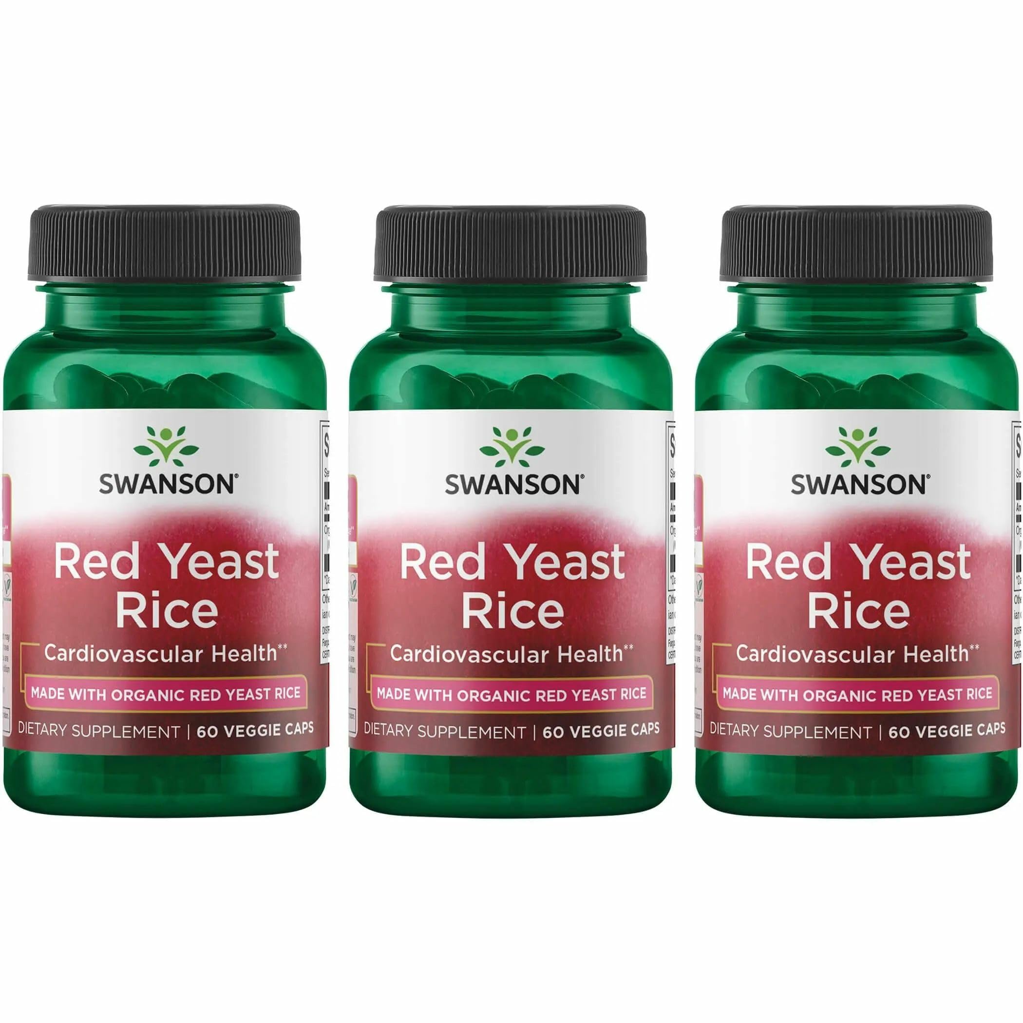 Swanson Organic Traditional Red Yeast Rice, 600 mg, 60 Veg Caps, 3 Pack 60 Count (Pack of 3)