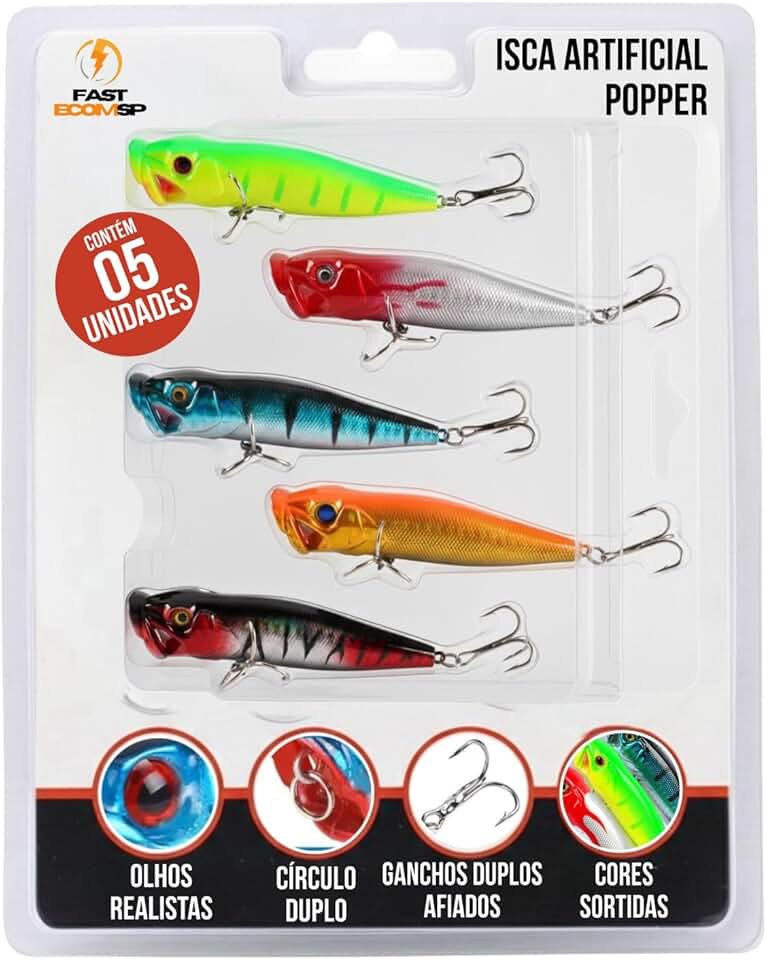 Isca Artificial Popper Importada Superficie Tucunaré Kit 5