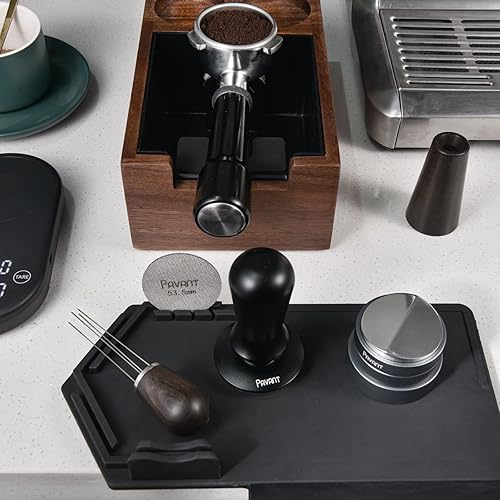 Miniatura 6 de Distribuidor e manipulador de cuña de espresso de 2.008 in, herramienta de distribución de café de doble cabezal Pavant con base en forma de V,