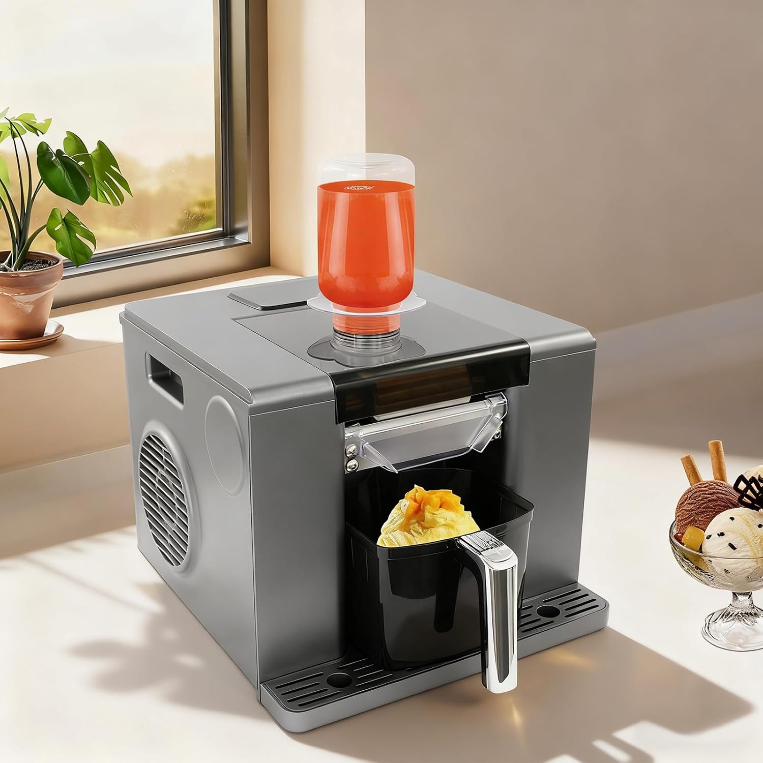 Shaved Ice Machine, Fast Cooling Snow Ice Machine with 0.8 Qt Bottle Food-Grade Stainless Steel Snowflake Ice Machines for Home Dessert Shop Restaurant