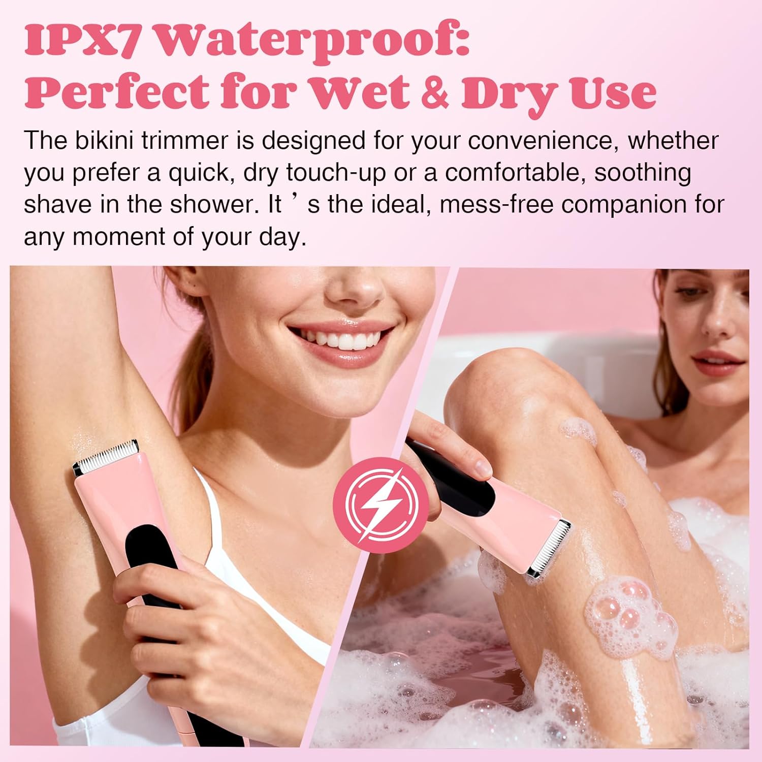 bayfree 2-in-1 Bikini Trimmer for Women, Dual-Head Bikini Shaver for Painless Pubic & Facial Hair Removal, IPX7 Waterproof, Type-C Fast Charge, Long Cordless Use, Holiday Gift Valentine's Day Gift