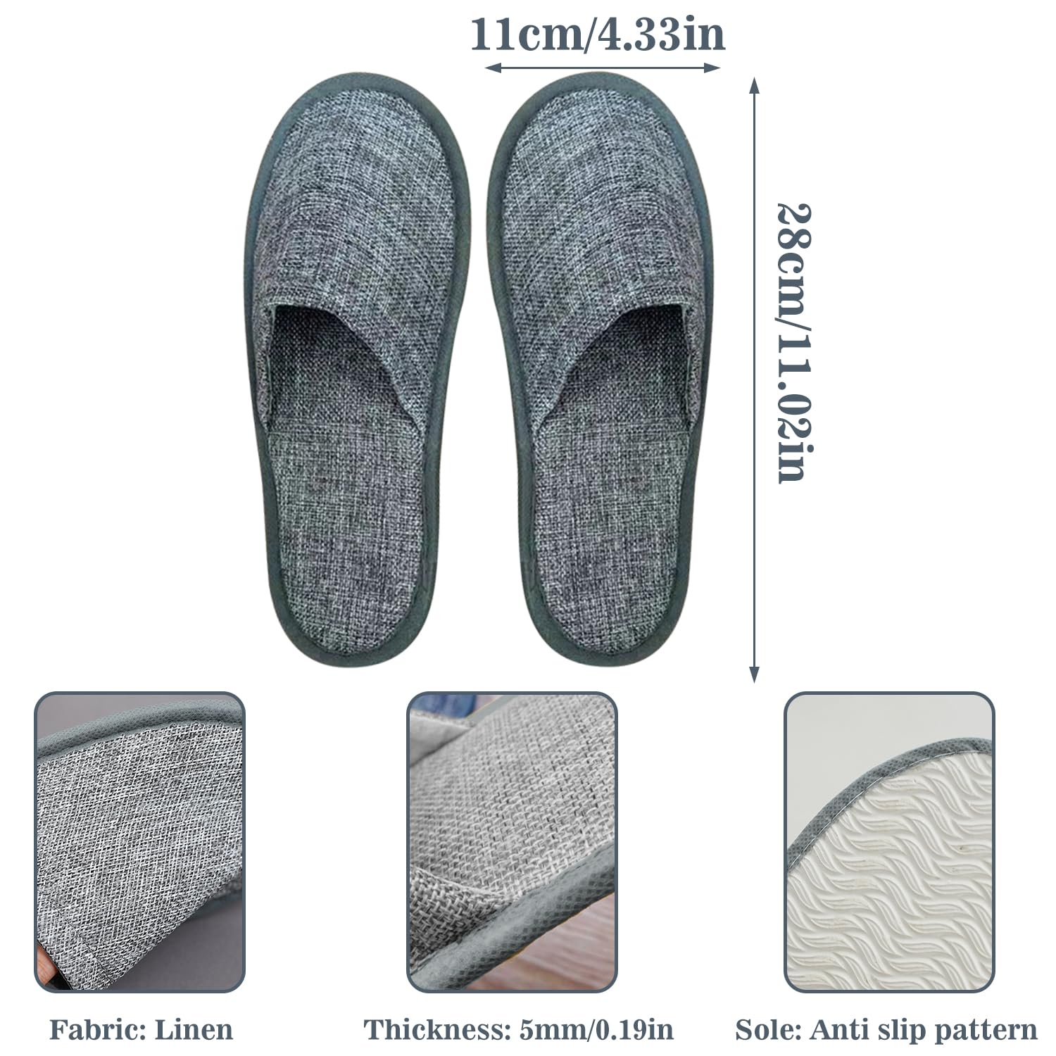 50 Paires de Pantoufles Jetables, Pantoufles de Spa à Bout Fermé, Taille Générale Pour Hommes et Femmes, Pantoufles Antidérapantes Portables