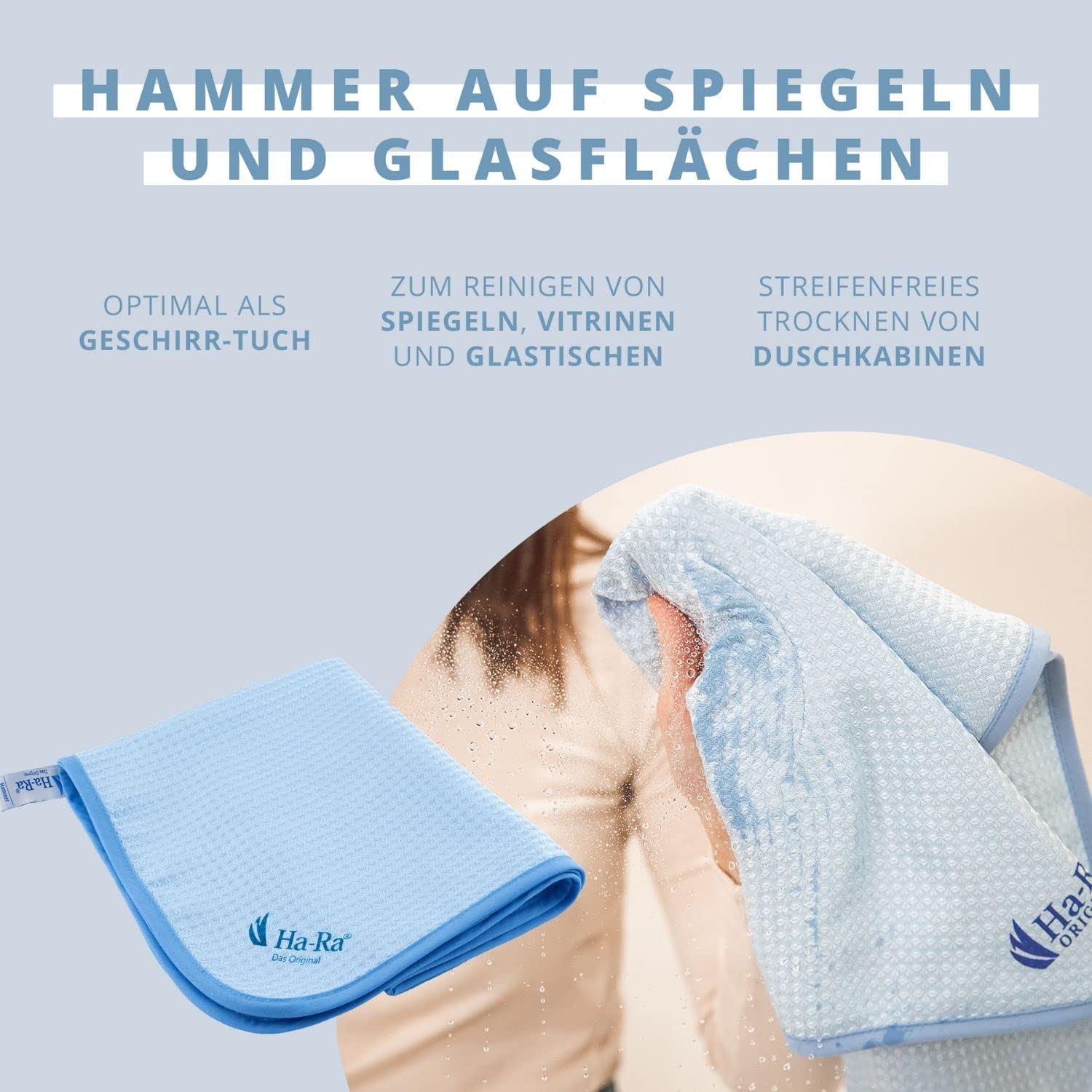 Ha-Ra Fenster-Putz-Set I Konzentrierte Vollpflege 500 ml I "Hammer" Microfaser-Tuch in 50 x 67 cm I Fenster Reinigungsset I Vollpflege-Konzentrat & Microfaser-Putztuch I Fensterputz-Zubehör